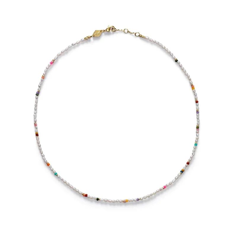 simple snake chain necklace Tutti Gold Plated Necklace w. Beads & Pearls