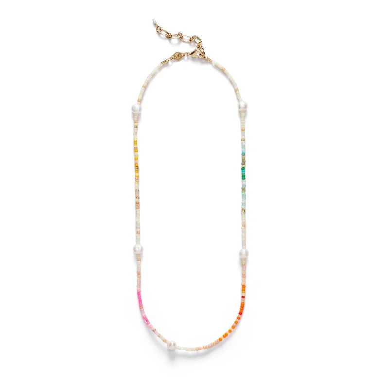 handcrafted beaded bracelet boho Rainbow Nomad Gold Plated Necklace w. Mixed coloured Beads & Pearls