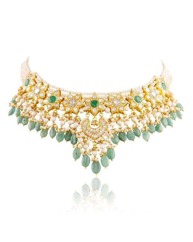 minimalist gold crescent moon necklace Anushi Polki Necklace