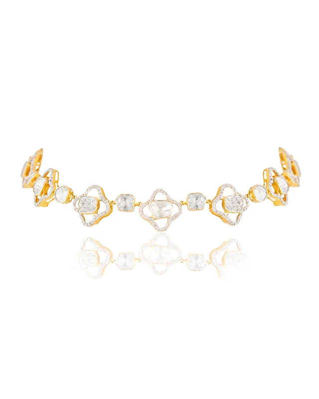 elegant pearl bridal set Anveta Polki And Diamond Choker
