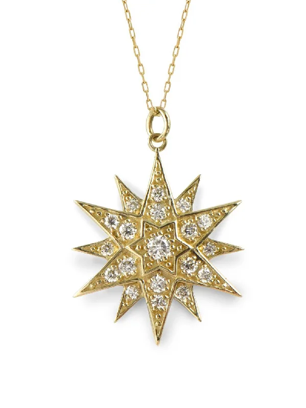 custom engraved wedding band Celestial Star 14K Gold Necklace w. Diamonds