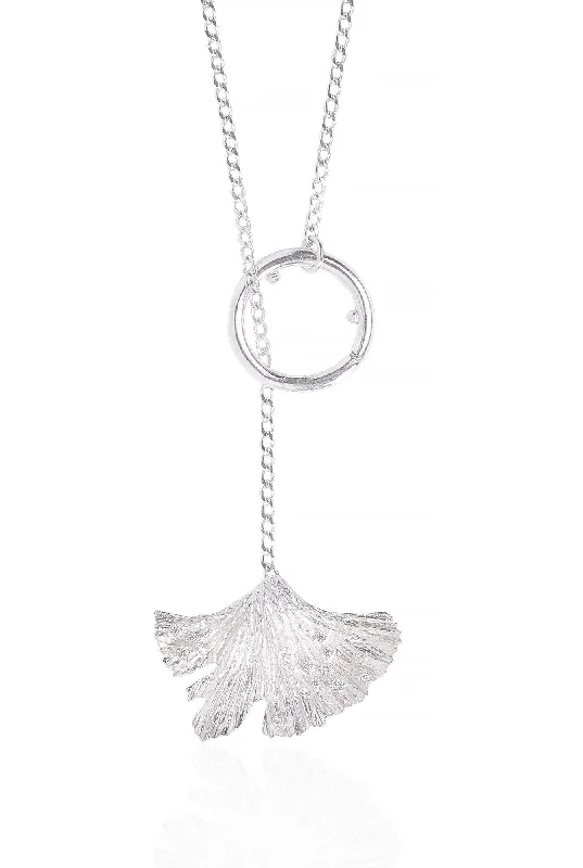 unique tribal silver ring Ginkgo Hoop Lock Silver Necklace w. Zirconia