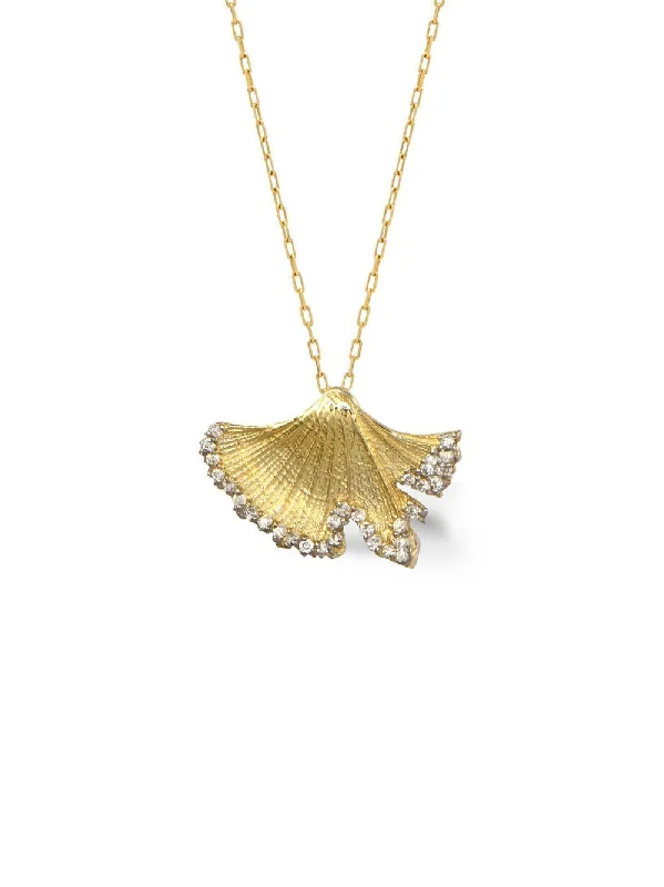 sterling silver dragonfly pendant Ginkgo Leaf 14K Gold Necklace w. Diamonds