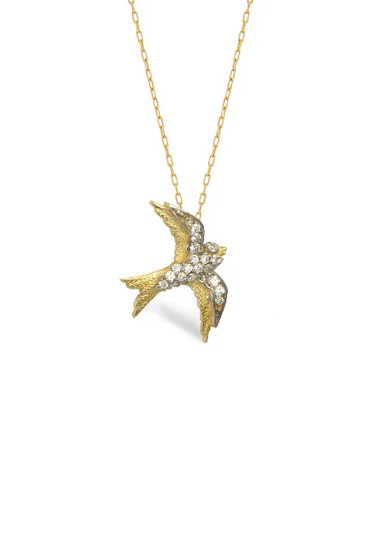 personalized couple’s keychain pendant Swallow Bird 14K Gold Necklace w. Diamonds