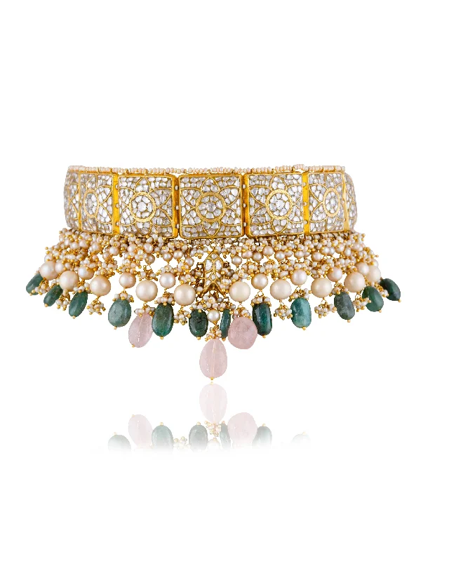 vintage-inspired pearl brooch Aseema Polki Choker