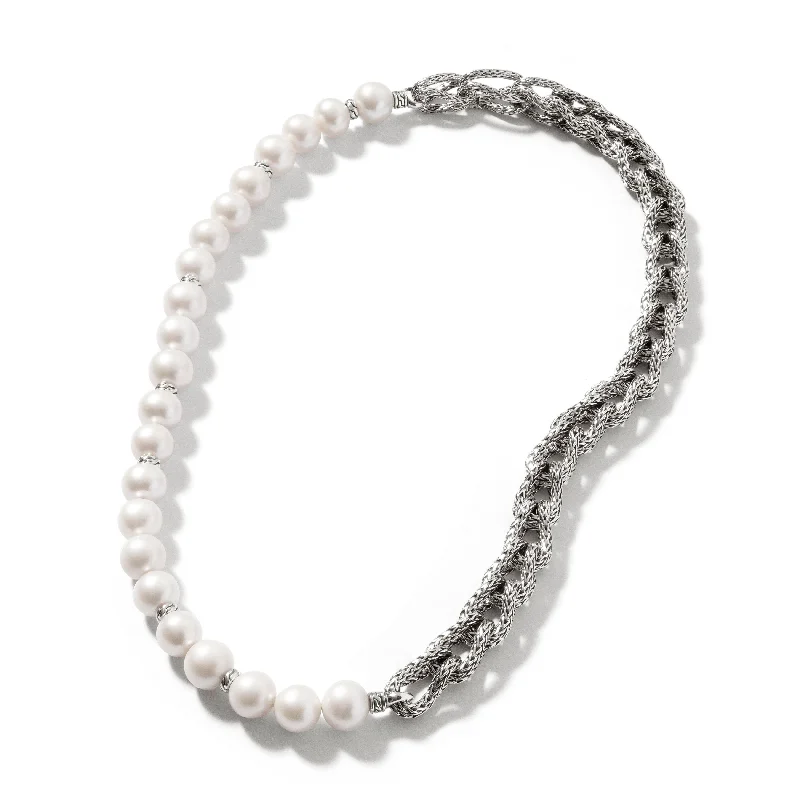 emerald-cut engagement ring halo Asli Link Chain Pearl Necklace