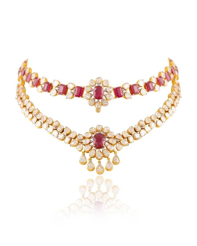 emerald-cut aquamarine necklace Avantika Polki And Diamond Necklace