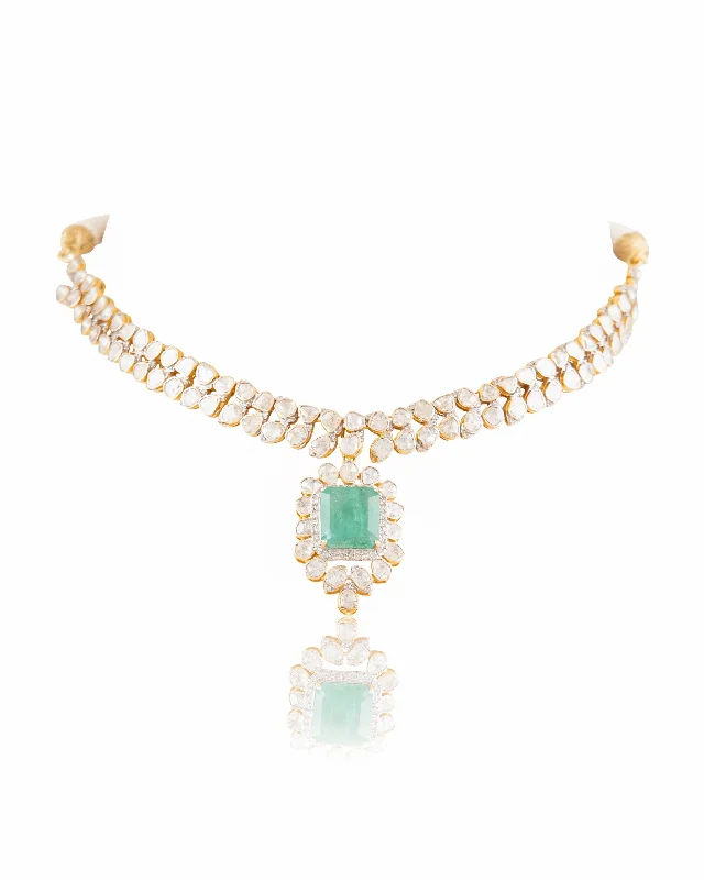 personalized gemstone pendant necklace Aziza Polki And Diamond Necklace