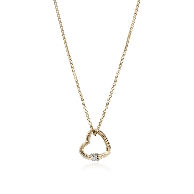 minimalist gold bracelet thin Bamboo Heart Necklace, Gold, Diamonds