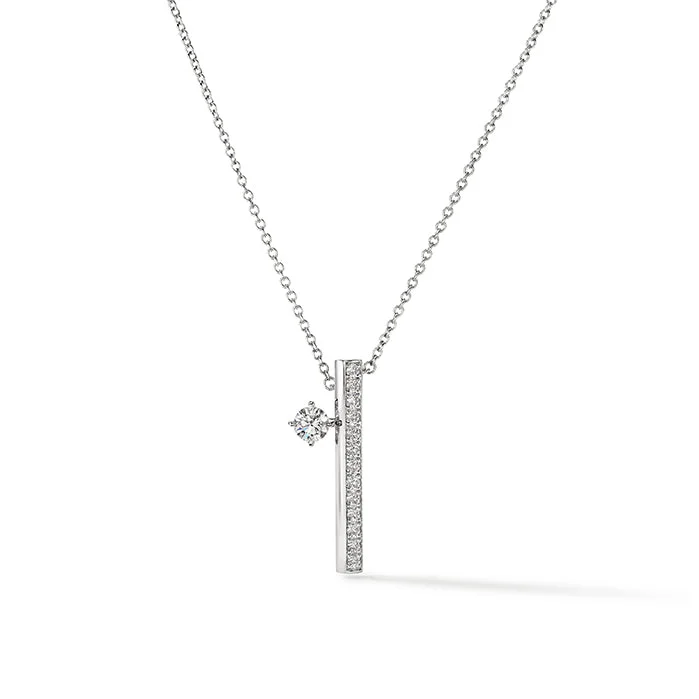 silver moon phase pendant Barre Floating Single Diamond Pavé Pendant Necklace