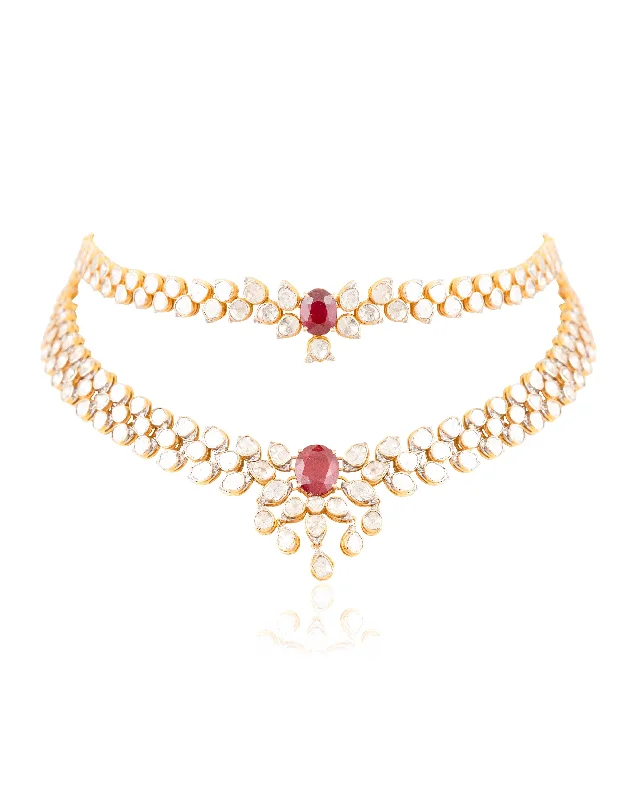 birthstone necklace for mom Bella Polki And Diamond Necklace