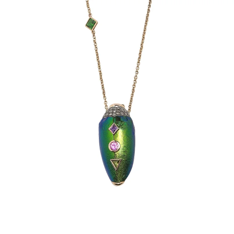 handmade raw stone engagement ring Scarab Pop Art 18K Rose Gold & Silver Necklace
