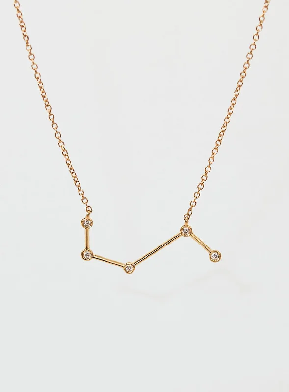 gold and diamond nose stud Star Sign Aries 18K Gold Necklace w. Diamond