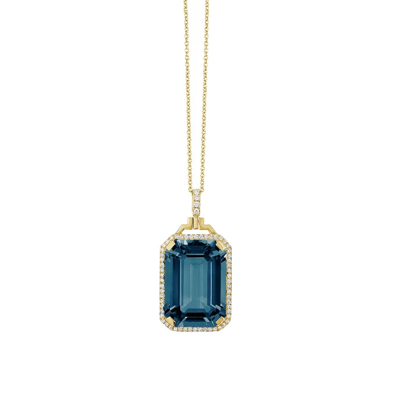 men’s sterling silver cufflinks Blue Topaz Emerald Cut Pendant with Diamonds