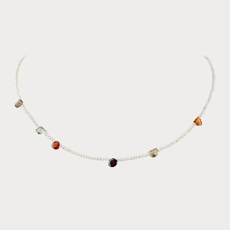round cut diamond engagement ring Pearl Linings Necklace