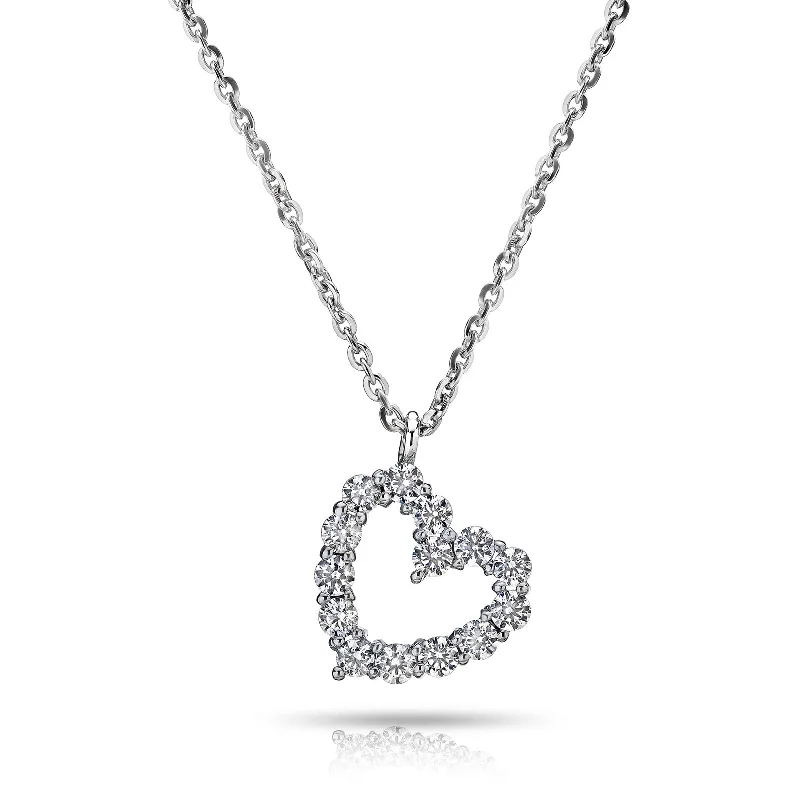 personalized gold bar necklace Signature 18K Palladium Diamond .50 ct Women's Heart Necklace with chain