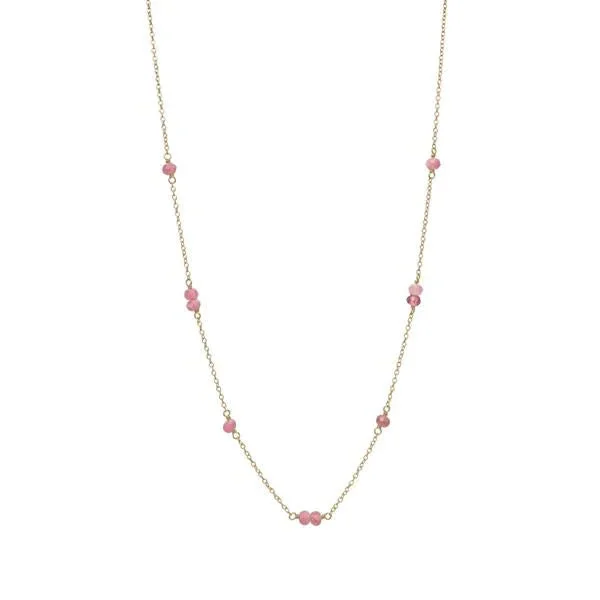 handmade gold nugget ring Pink 18K Gold Plated Necklace w. Tourmaline