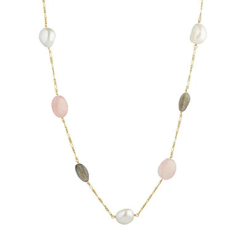 white gold infinity ring Valentine 18K Gold Plated Necklace w. Pearls, Morganite & Laboradorite