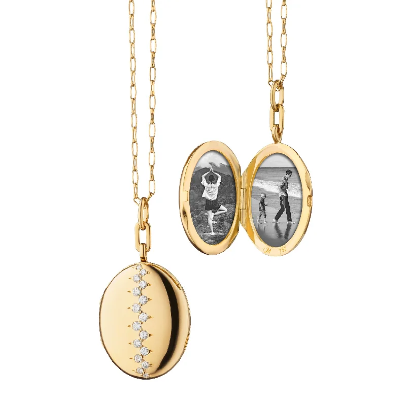 modern hexagon stud earrings "CATHERINE" STAGGERED DIAMOND LOCKET