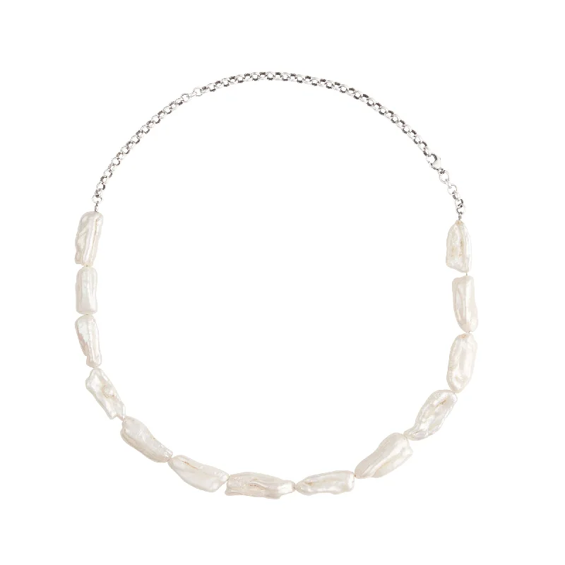 double-layered choker necklace Biwa Silver Choker Necklace w. Pearls