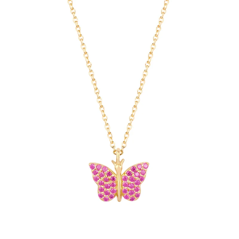 chunky statement cuff bracelet Butterfly 18K Gold Plated Necklace w. Pink Zirconias
