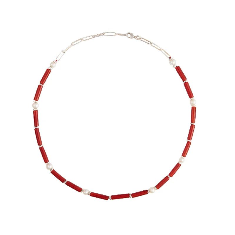 star-shaped cartilage stud earrings Carnelian Silver Necklace w. Pearls