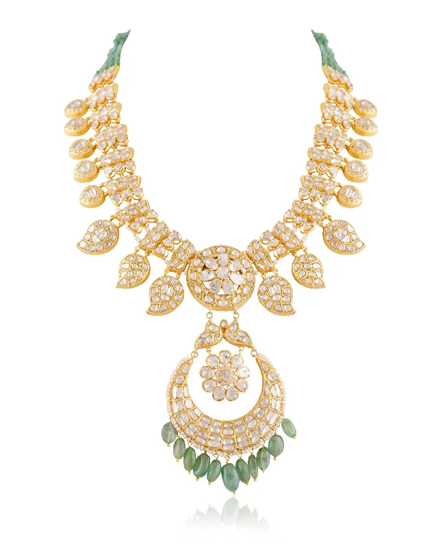 elegant pearl necklace with diamonds Charvi Polki And Diamond Long Necklace