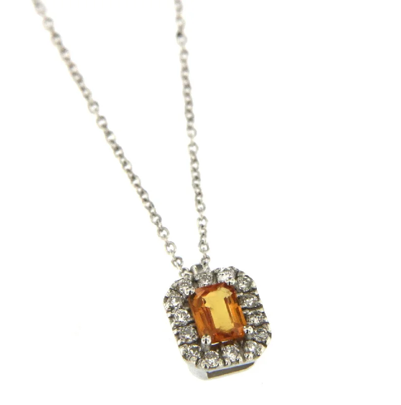 emerald-cut engagement ring halo Candy 18K White Gold Necklace w. Diamonds & Orange Sapphire