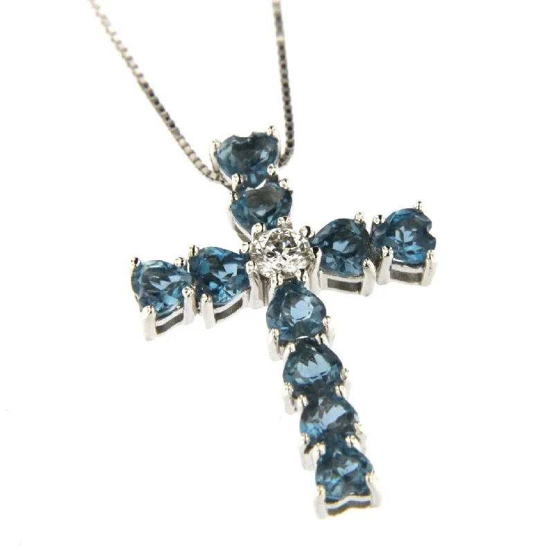 cubic zirconia stud earrings classic Heart 18K White Gold Necklace w. Diamond & Topaz
