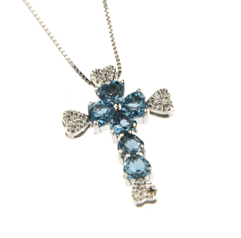 gold medallion pendant necklace Heart 18K White Gold Necklace w. Diamonds & Topaz