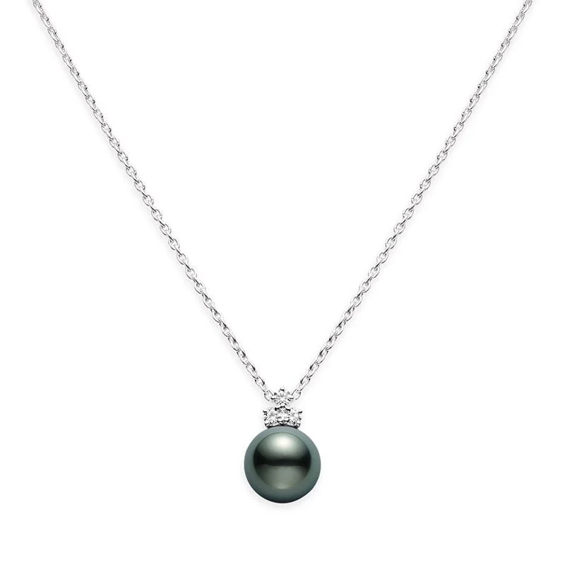 gold bar earrings minimalist Classic Black South Sea Cultured Pearl Pendant in 18K White Gold with Diamond