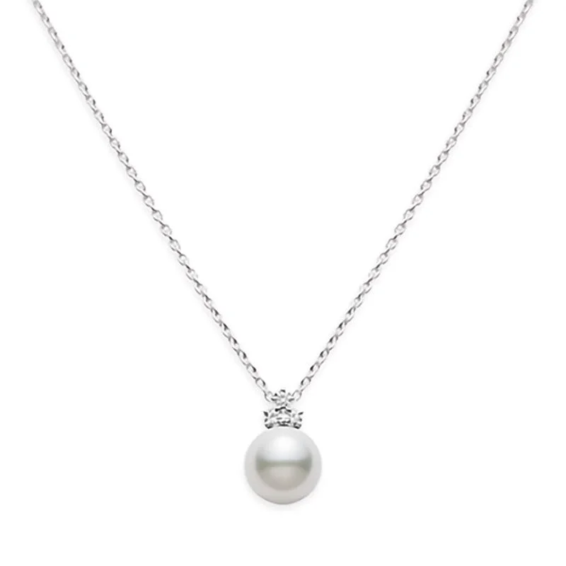 heart pendant necklace gold Classic White South Sea Cultured Pearl Pendant in 18K White Gold with Diamond