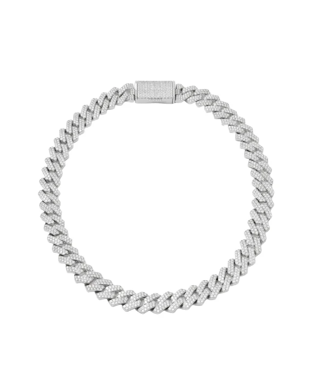 sapphire princess cut ring 14mm Prong Pavé Rhodium coated Silver Necklace w. Moissanite