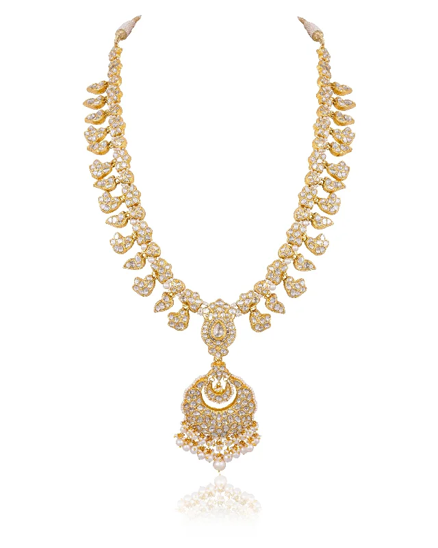 elegant aquamarine drop earrings Dhruvi Polki Long Necklace