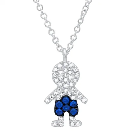 14K White Gold Diamond and Blue Sapphire Boy Necklace