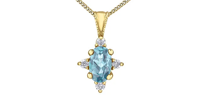gold plated Cuban link chain Diamond & Aquamarine Gemstone Pendant & Necklace