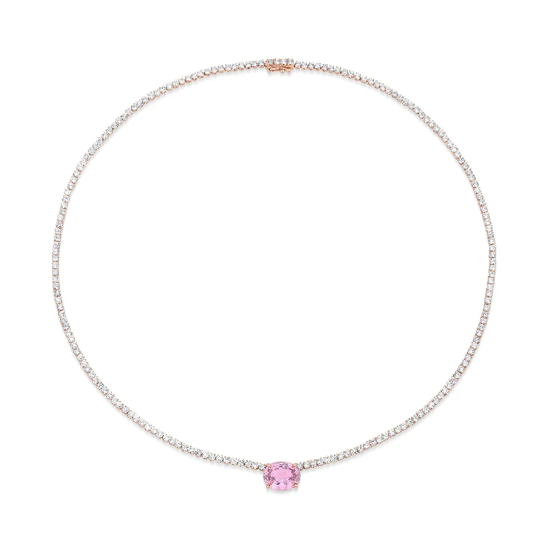 evil eye protection bracelet Diamond Hepburn Choker With Oval Shaped Pink Sapphire
