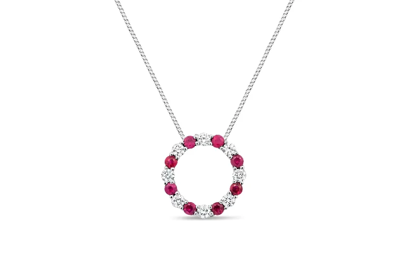 unique gemstone cocktail ring Diamond & Ruby Circle Necklace
