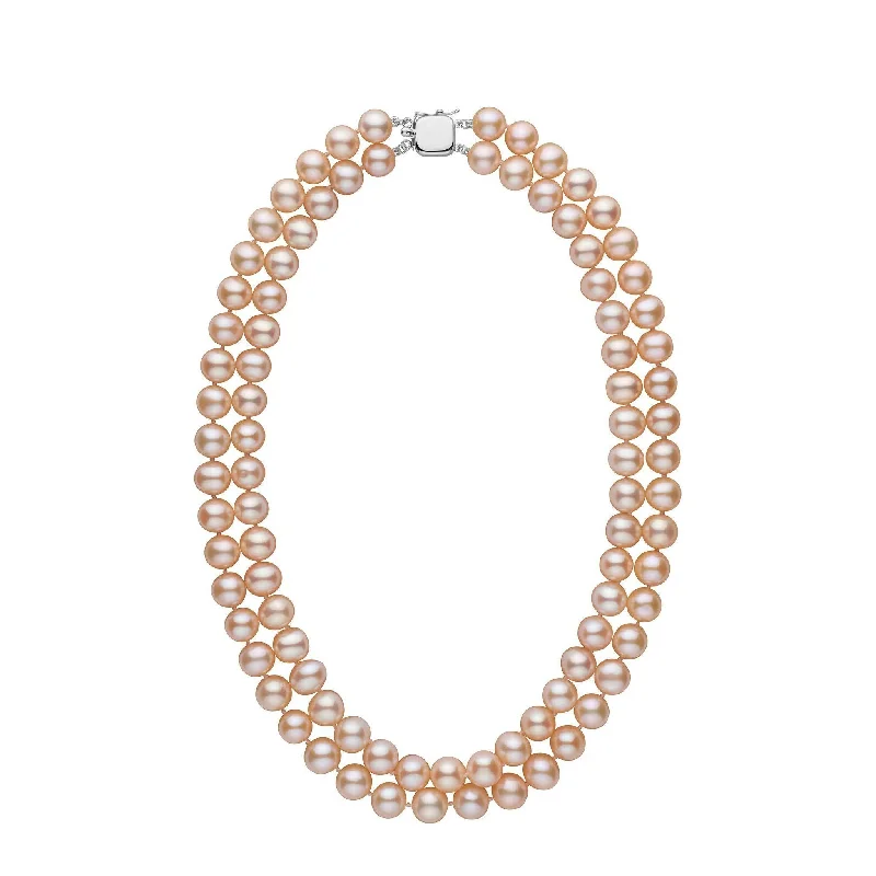 sleek black titanium ring Double Strand 8.5-9.0 mm AA+ Pink to Peach Freshwater Pearl Necklace