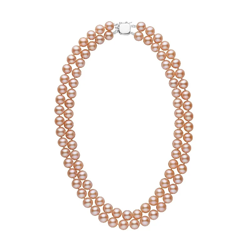 silver moon and star pendant Double Strand 8.5-9.0 mm AAA Pink to Peach Freshwater Pearl Necklace