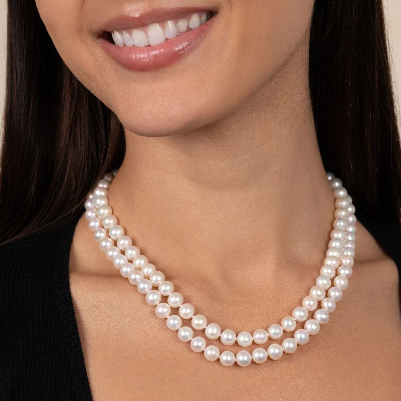 gold-plated figaro chain 8.5-9.0 mm AAA Double Strand White Freshwater Pearl Necklace