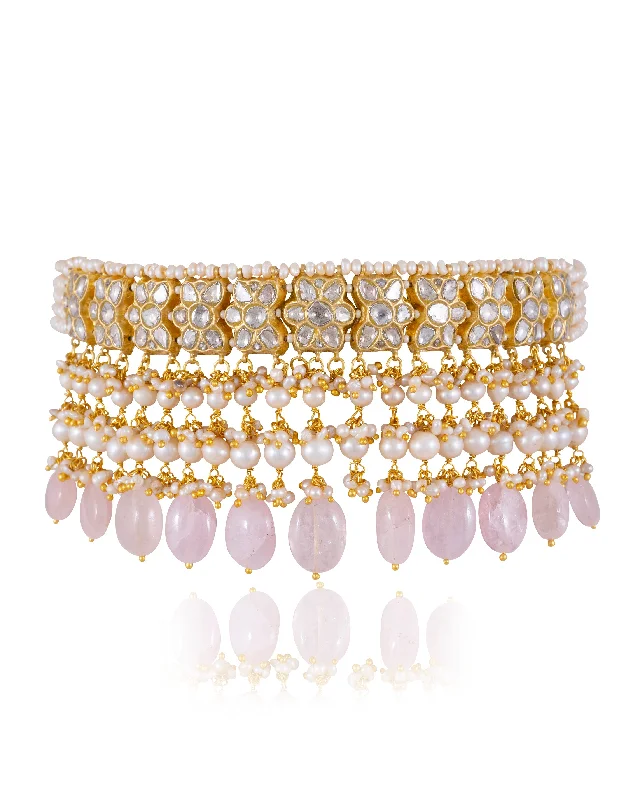 rose gold feather earrings Earlene Polki Choker
