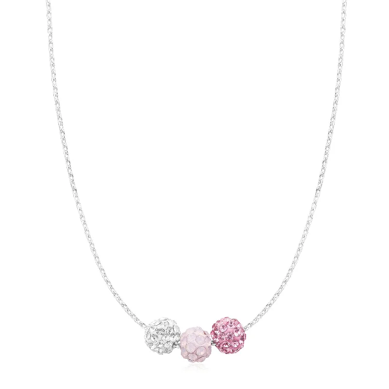 rose gold initial pendant necklace Eclipse  Sterling Silver with Pink and White Austrian Crystals Ball Pendant Necklaces