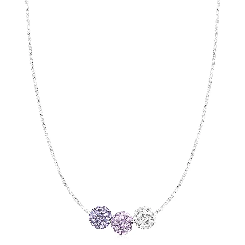 elegant pearl bridal set Eclipse  Sterling Silver with Purple and White Austrian Crystals Ball Pendant Necklace