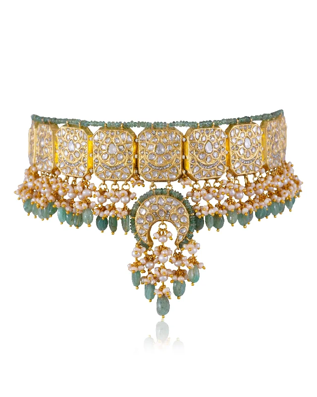 celestial moon and star necklace Ekta Polki Choker