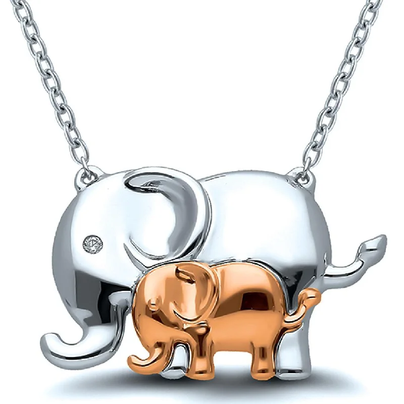 handmade leather ring ELEPHANT AND CALF DESIGN DIAMOND PENDANT, .01 CT TW