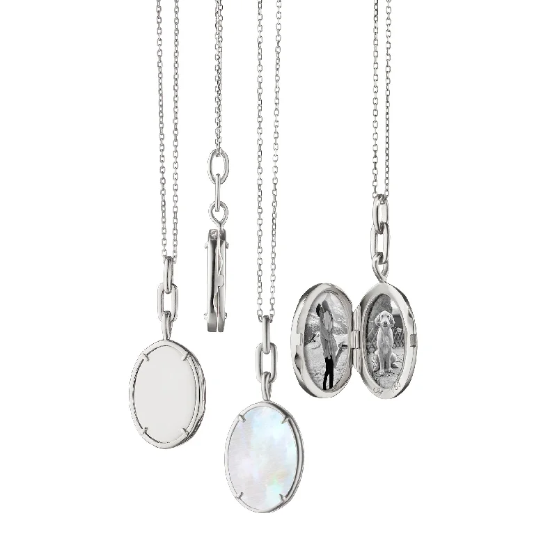solid gold disc charm bracelet "ELLE" STONE SLIM 18K WHITE GOLD LOCKET NECKLACE