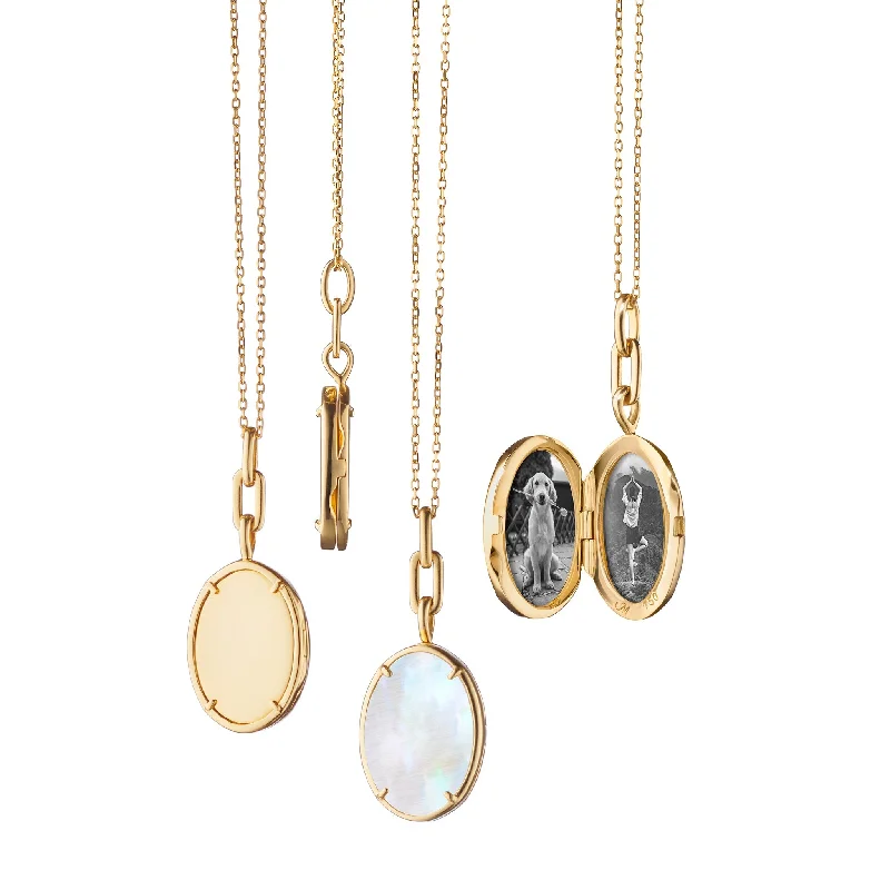 layered gold coin pendant necklace "ELLE" STONE SLIM 18K YELLOW GOLD LOCKET NECKLACE
