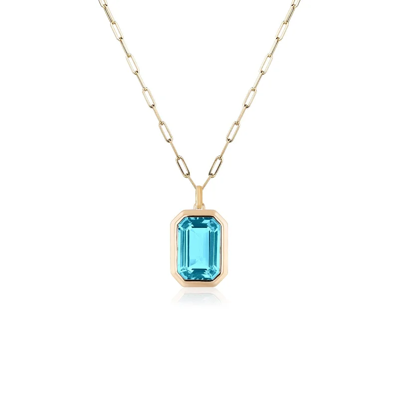 boho beaded statement necklace Emerald Cut Bezel Set Pendant