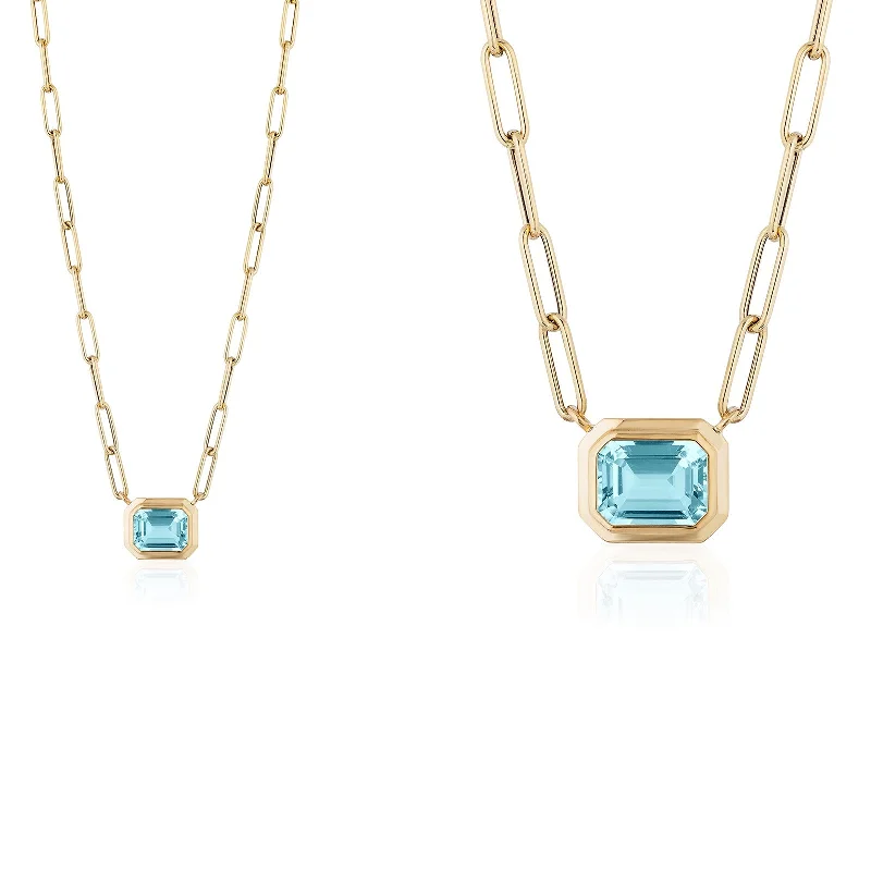 fine silver herringbone necklace Emerald Cut East-West Pendant